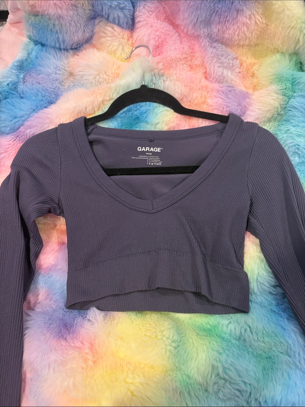 Garage Ribbed V-Neck Long Sleeve Crop Top